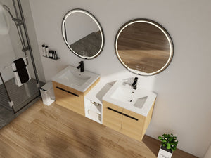 English Elm 60 Inch Wall Hung Bathroom Vanity Wood Grain Resin Sink Soft Close Modern Storage W1972S00053
