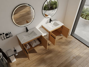 English Elm 72 Inch Wall Hung Bathroom Vanity Natural Wood Grain Resin Sink Soft Close Storage Glossy White/Oak W1972S00054