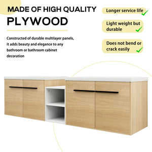 English Elm 72 Inch Wall Hung Bathroom Vanity Natural Wood Grain Resin Sink Soft Close Storage Glossy White/Oak W1972S00054