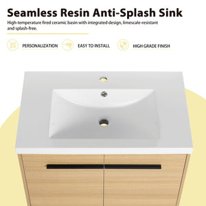 English Elm 72 Inch Wall Hung Bathroom Vanity Natural Wood Grain Resin Sink Soft Close Storage Glossy White/Oak W1972S00054