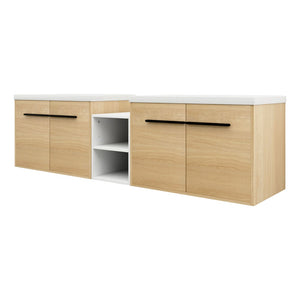 English Elm 72 Inch Wall Hung Bathroom Vanity Natural Wood Grain Resin Sink Soft Close Storage Glossy White/Oak W1972S00054