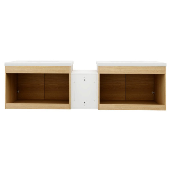 English Elm 72 Inch Wall Hung Bathroom Vanity Natural Wood Grain Resin Sink Soft Close Storage Glossy White/Oak W1972S00054