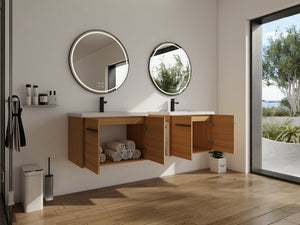 English Elm 72 Inch Wall Hung Bathroom Vanity Natural Wood Grain Resin Sink Soft Close Storage Glossy White/Oak W1972S00054