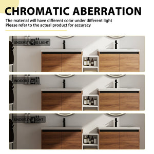 English Elm 72 Inch Wall Hung Bathroom Vanity Natural Wood Grain Resin Sink Soft Close Storage Brown Ebony/Glossy White W1972S00056