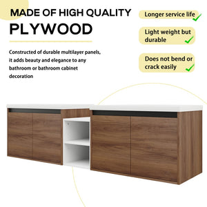 English Elm 72 Inch Wall Hung Bathroom Vanity Natural Wood Grain Resin Sink Soft Close Storage Brown Ebony/Glossy White W1972S00056