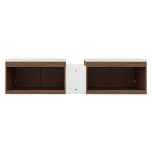 English Elm 84 Inch Wall Mounted Vanity with Resin Sink Natural Wood Grain Soft Close Doors Brown Ebony/Glossy White W1972S00057