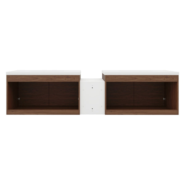English Elm 84 Inch Wall Mounted Vanity with Resin Sink Natural Wood Grain Soft Close Doors Brown Ebony/Glossy White W1972S00057