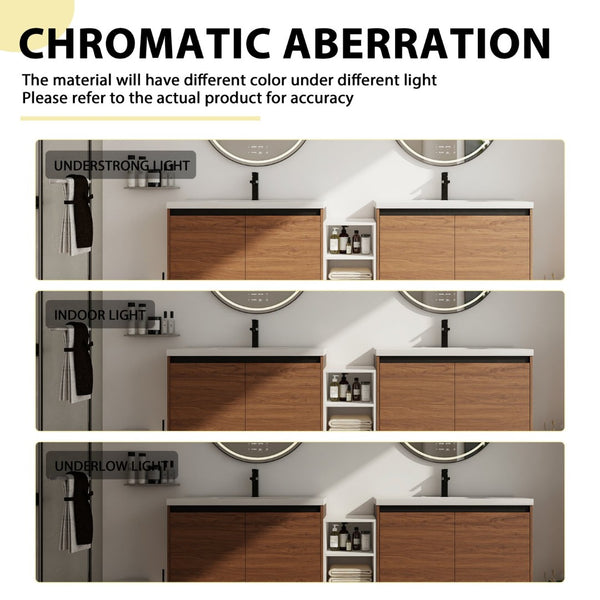 English Elm 84 Inch Wall Mounted Vanity with Resin Sink Natural Wood Grain Soft Close Doors Brown Ebony/Glossy White W1972S00057