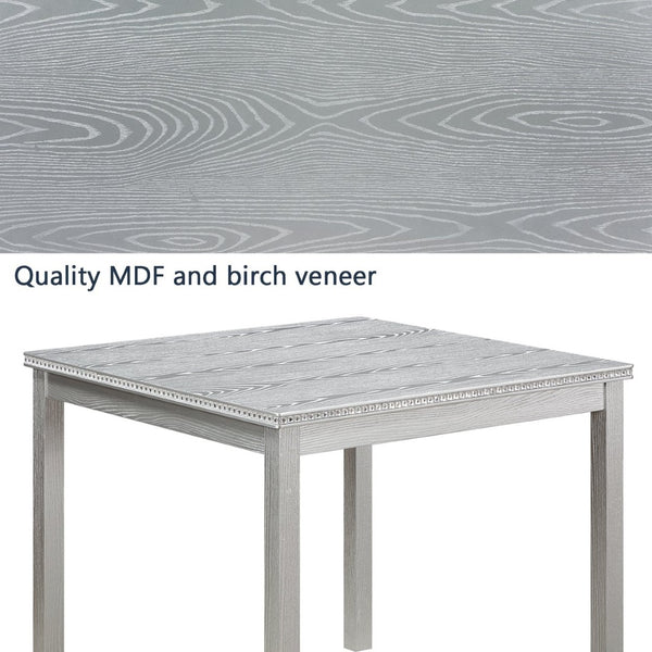English Elm Wooden Square Dining Table Glam Crystal Edge Mdf Top Seats Four Compact Spaces W1998128396