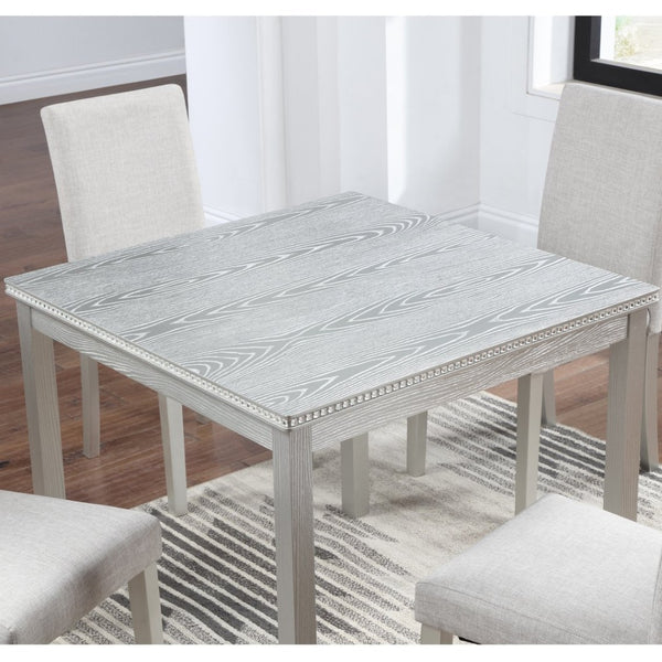 English Elm Wooden Square Dining Table Glam Crystal Edge Mdf Top Seats Four Compact Spaces W1998128396
