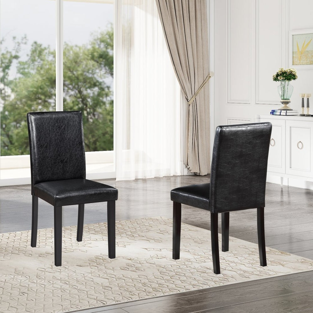 English Elm Dining Chairs Set of 4 Solid Wood Pu Leather Seat Armless Kitchen Side W1998128399
