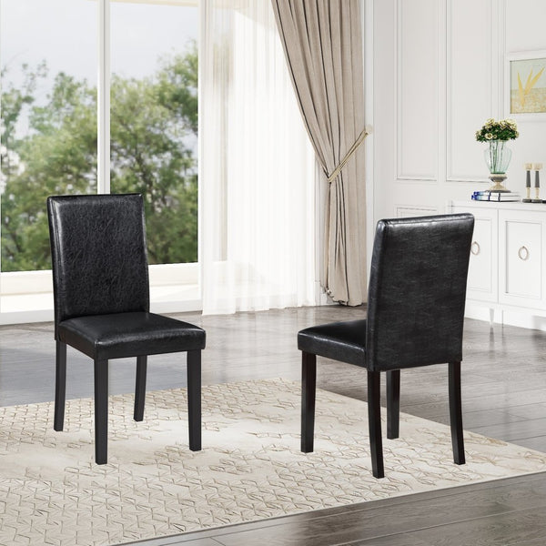 English Elm Dining Chairs Set of 4 Solid Wood Pu Leather Seat Armless Kitchen Side W1998128399