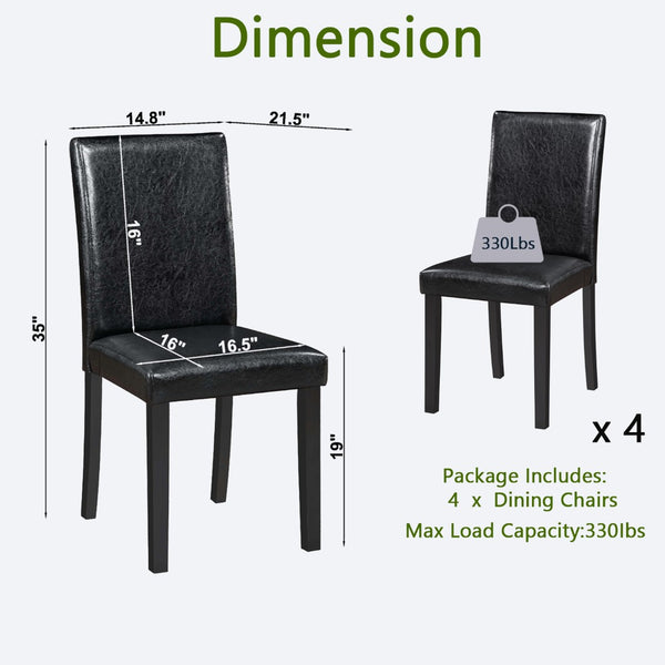 English Elm Dining Chairs Set of 4 Solid Wood Pu Leather Seat Armless Kitchen Side W1998128399