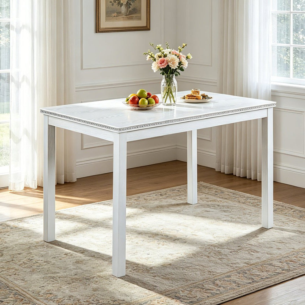 English Elm Wooden Glam Rectangular Dining Table with Crystal Accents Seats Four Small Spaces W1998128424