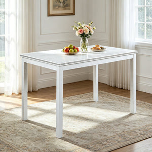 English Elm Wooden Glam Rectangular Dining Table with Crystal Accents Seats Four Small Spaces W1998128424