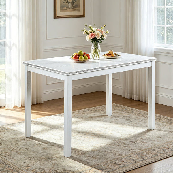 English Elm Wooden Glam Rectangular Dining Table with Crystal Accents Seats Four Small Spaces W1998128424