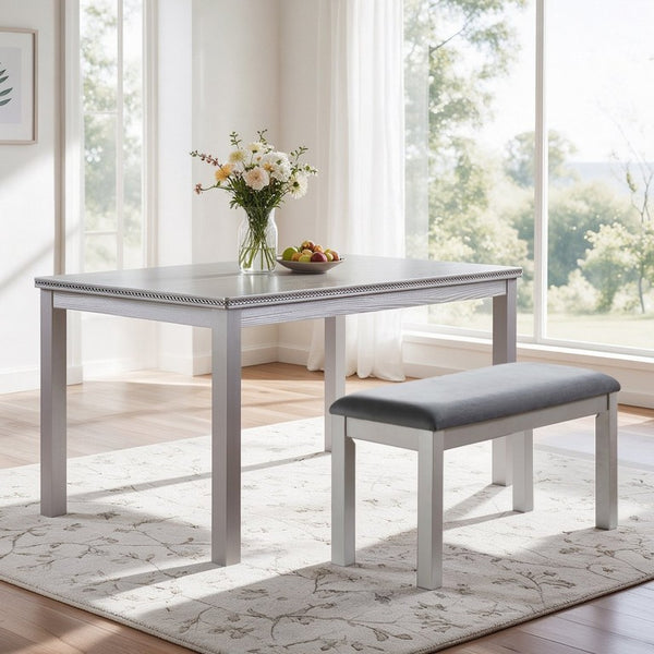 English Elm 58.5 Inch Rectangular Farmhouse Dining Set with Beaded Wood Table and Upholstered Bench W1998P266889