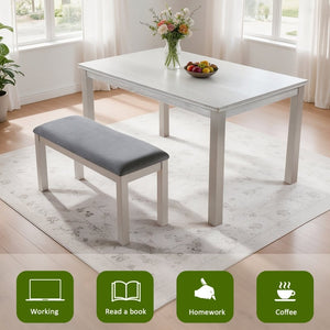 English Elm 58.5 Inch Rectangular Farmhouse Dining Set with Beaded Wood Table and Upholstered Bench W1998P266889