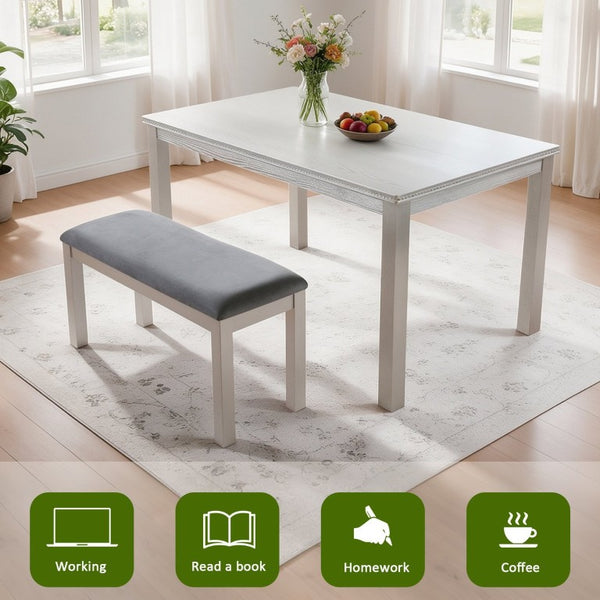 English Elm 58.5 Inch Rectangular Farmhouse Dining Set with Beaded Wood Table and Upholstered Bench W1998P266889