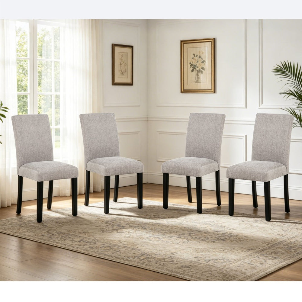 English Elm Dining Chair Set of 4 Grey Chenille Upholstered Rubberwood Seats for Modern Kitchen W1998P375155
