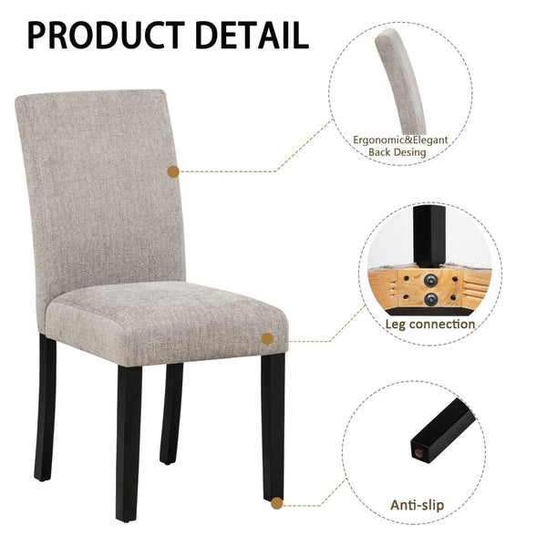 English Elm Dining Chair Set of 4 Grey Chenille Upholstered Rubberwood Seats for Modern Kitchen W1998P375155