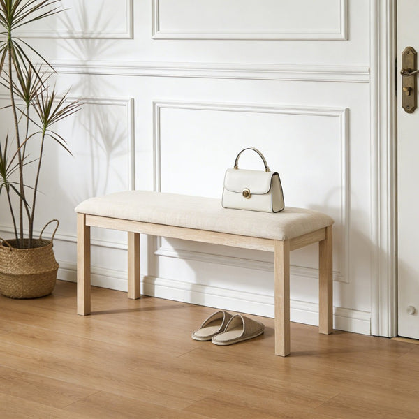 English Elm 38-inch Linen Upholstered Bench with Solid Wood Legs for Bedroom Hallway or Dining W1998P396214