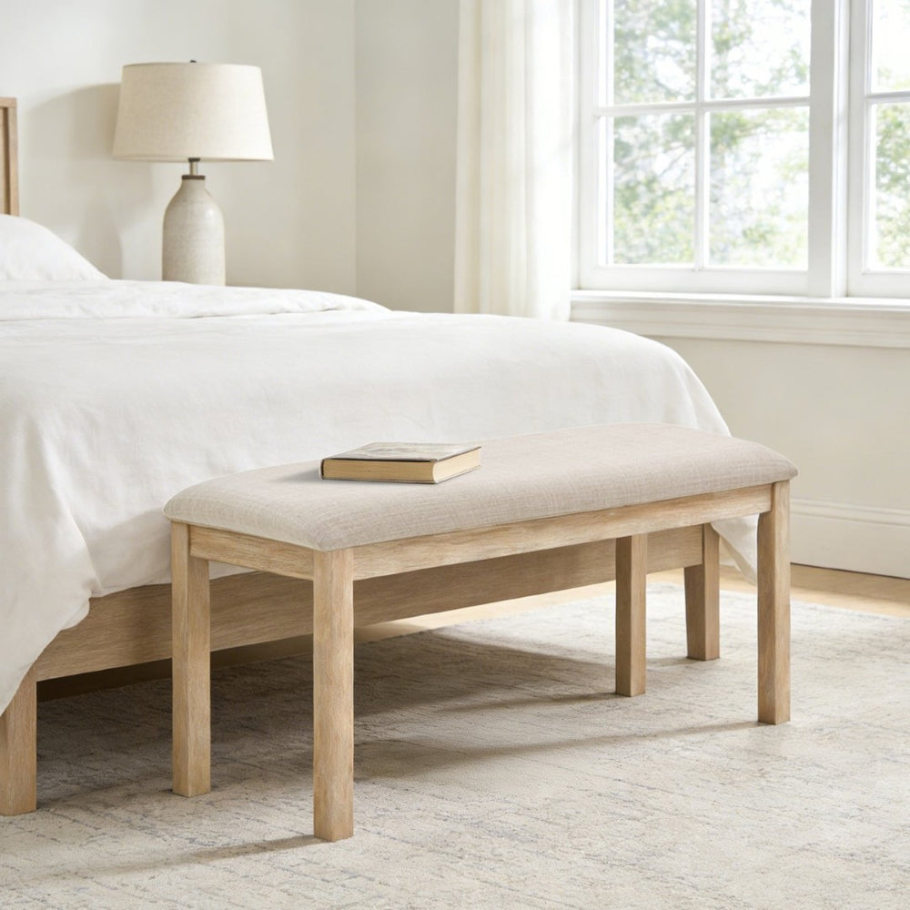 English Elm 38-inch Linen Upholstered Bench with Solid Wood Legs for Bedroom Hallway or Dining W1998P396214