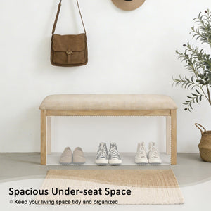 English Elm 38-inch Linen Upholstered Bench with Solid Wood Legs for Bedroom Hallway or Dining W1998P396214