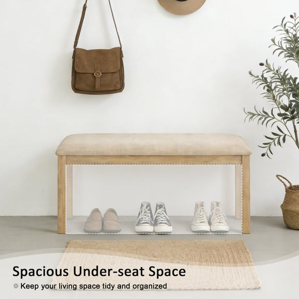 English Elm 38-inch Linen Upholstered Bench with Solid Wood Legs for Bedroom Hallway or Dining W1998P396214