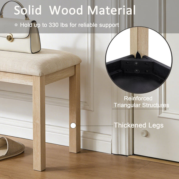 English Elm 38-inch Linen Upholstered Bench with Solid Wood Legs for Bedroom Hallway or Dining W1998P396214