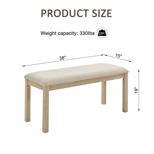English Elm 38-inch Linen Upholstered Bench with Solid Wood Legs for Bedroom Hallway or Dining W1998P396214