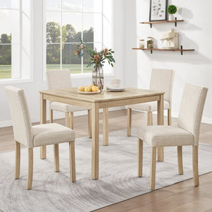 English Elm 5-Piece Square Dining Set with Upholstered Chairs Light Oak Wood Grain Compact Kitchen W1998P418951