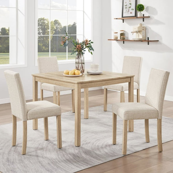 English Elm 5-Piece Square Dining Set with Upholstered Chairs Light Oak Wood Grain Compact Kitchen W1998P418951