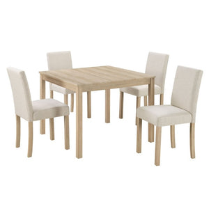 English Elm 5-Piece Square Dining Set with Upholstered Chairs Light Oak Wood Grain Compact Kitchen W1998P418951