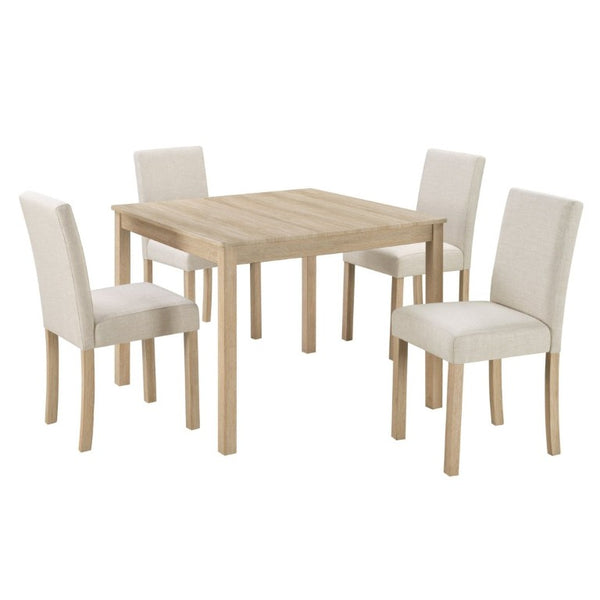 English Elm 5-Piece Square Dining Set with Upholstered Chairs Light Oak Wood Grain Compact Kitchen W1998P418951