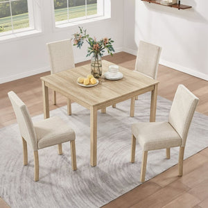 English Elm 5-Piece Square Dining Set with Upholstered Chairs Light Oak Wood Grain Compact Kitchen W1998P418951