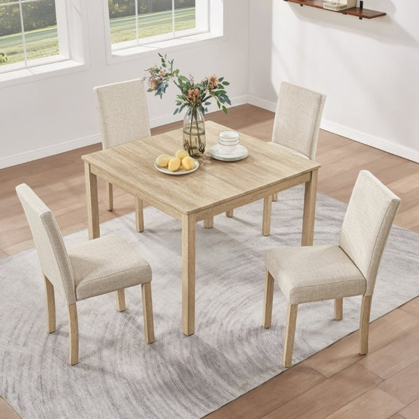 English Elm 5-Piece Square Dining Set with Upholstered Chairs Light Oak Wood Grain Compact Kitchen W1998P418951