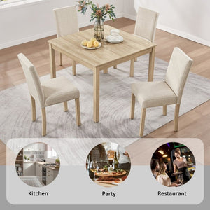 English Elm 5-Piece Square Dining Set with Upholstered Chairs Light Oak Wood Grain Compact Kitchen W1998P418951