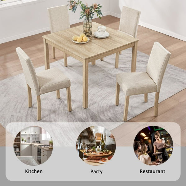 English Elm 5-Piece Square Dining Set with Upholstered Chairs Light Oak Wood Grain Compact Kitchen W1998P418951