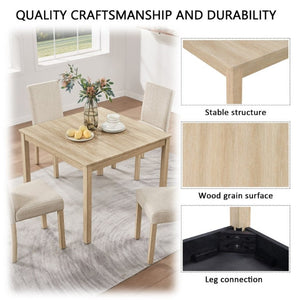 English Elm 5-Piece Square Dining Set with Upholstered Chairs Light Oak Wood Grain Compact Kitchen W1998P418951