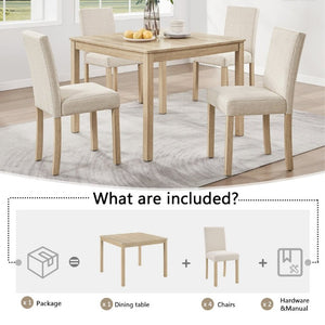 English Elm 5-Piece Square Dining Set with Upholstered Chairs Light Oak Wood Grain Compact Kitchen W1998P418951