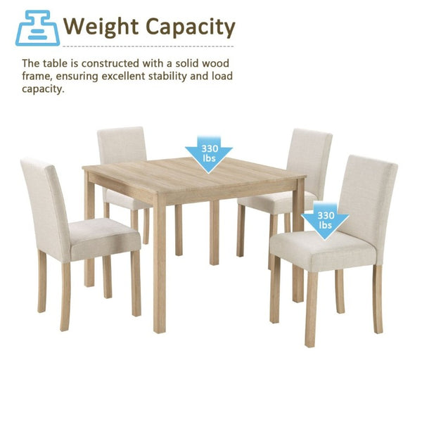 English Elm 5-Piece Square Dining Set with Upholstered Chairs Light Oak Wood Grain Compact Kitchen W1998P418951