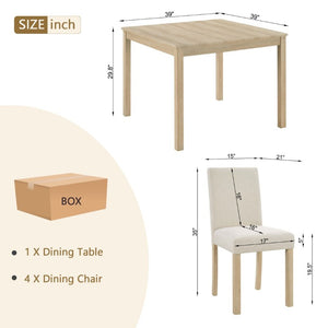 English Elm 5-Piece Square Dining Set with Upholstered Chairs Light Oak Wood Grain Compact Kitchen W1998P418951