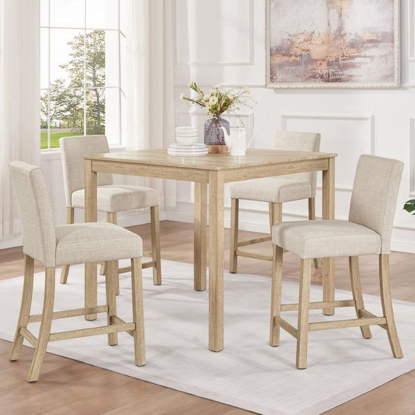 English Elm 5-piece Counter Height Dining Set Rubberwood Chairs Upholstered Linen Kitchen Table W1998P418965