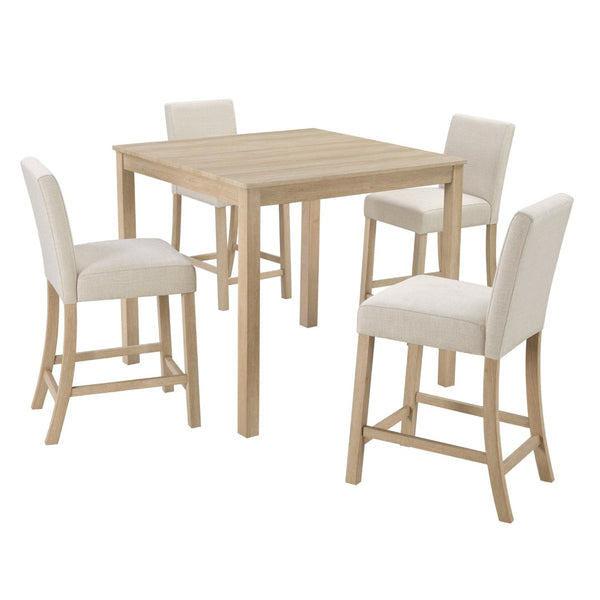 English Elm 5-piece Counter Height Dining Set Rubberwood Chairs Upholstered Linen Kitchen Table W1998P418965