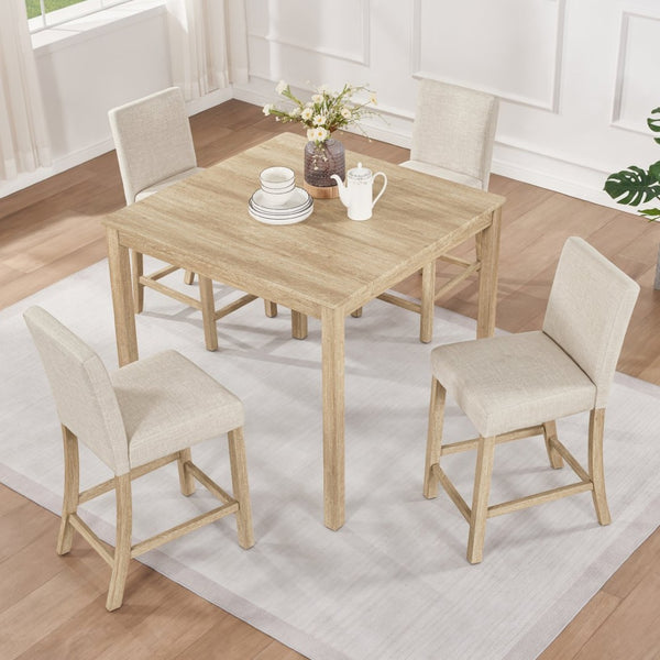 English Elm 5-piece Counter Height Dining Set Rubberwood Chairs Upholstered Linen Kitchen Table W1998P418965