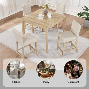 English Elm 5-piece Counter Height Dining Set Rubberwood Chairs Upholstered Linen Kitchen Table W1998P418965