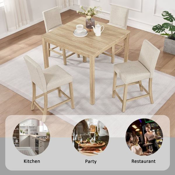 English Elm 5-piece Counter Height Dining Set Rubberwood Chairs Upholstered Linen Kitchen Table W1998P418965