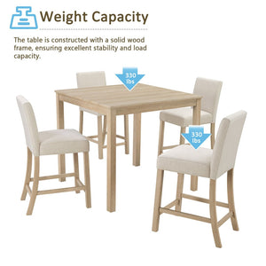 English Elm 5-piece Counter Height Dining Set Rubberwood Chairs Upholstered Linen Kitchen Table W1998P418965
