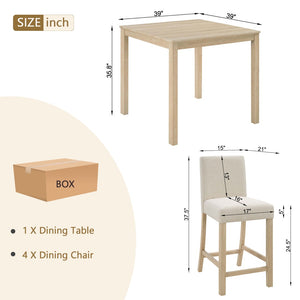 English Elm 5-piece Counter Height Dining Set Rubberwood Chairs Upholstered Linen Kitchen Table W1998P418965